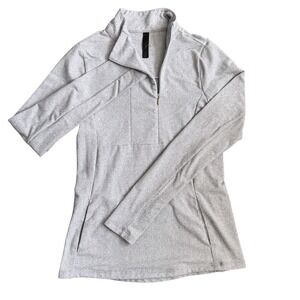 Kyodan 1/4 Zip Long Sleeve Athletic Top Womens Sz P/S Gray Herringbone Thumbhole